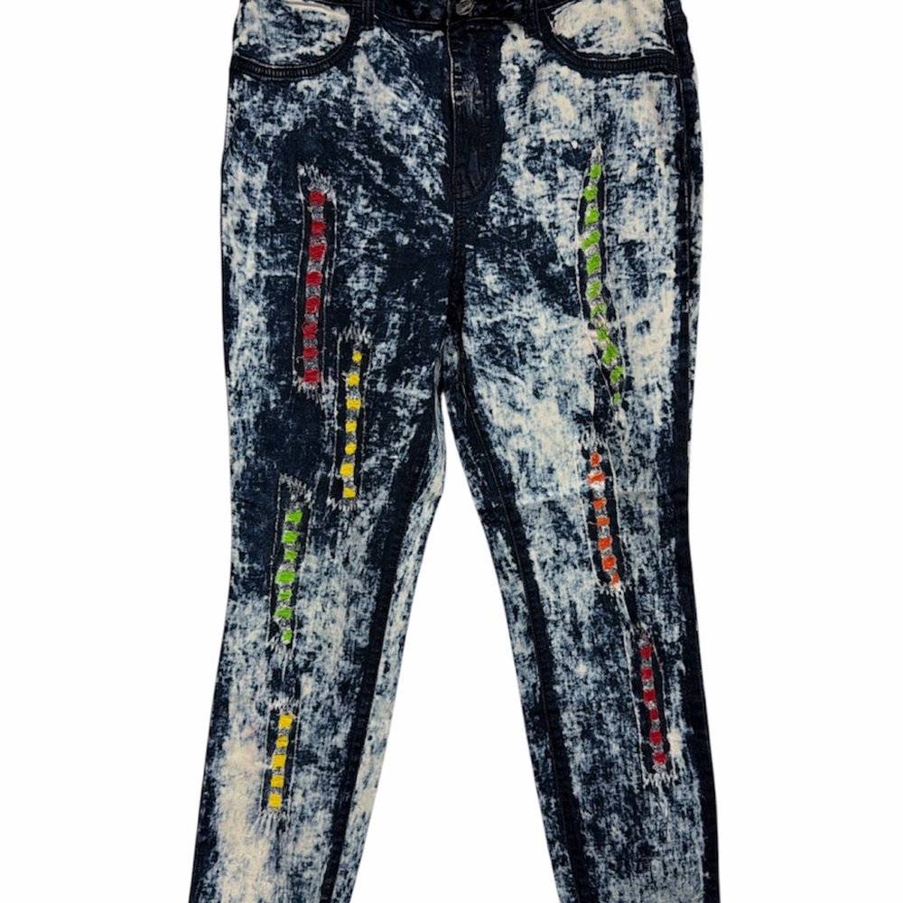 K. Jordan Acid-Wash Blue and White Denim Jeans - New